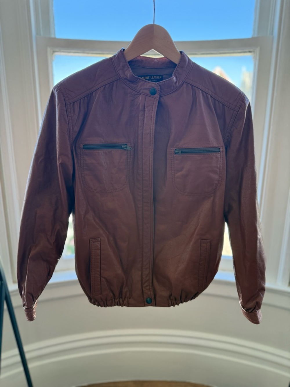 Vintage Brown Leather Bomber Jacket by Genuine Leather